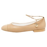 Chanel Beige Patent and Leather Cap Toe Ankle Chain Ballerina Flats Size 38  at 1stDibs