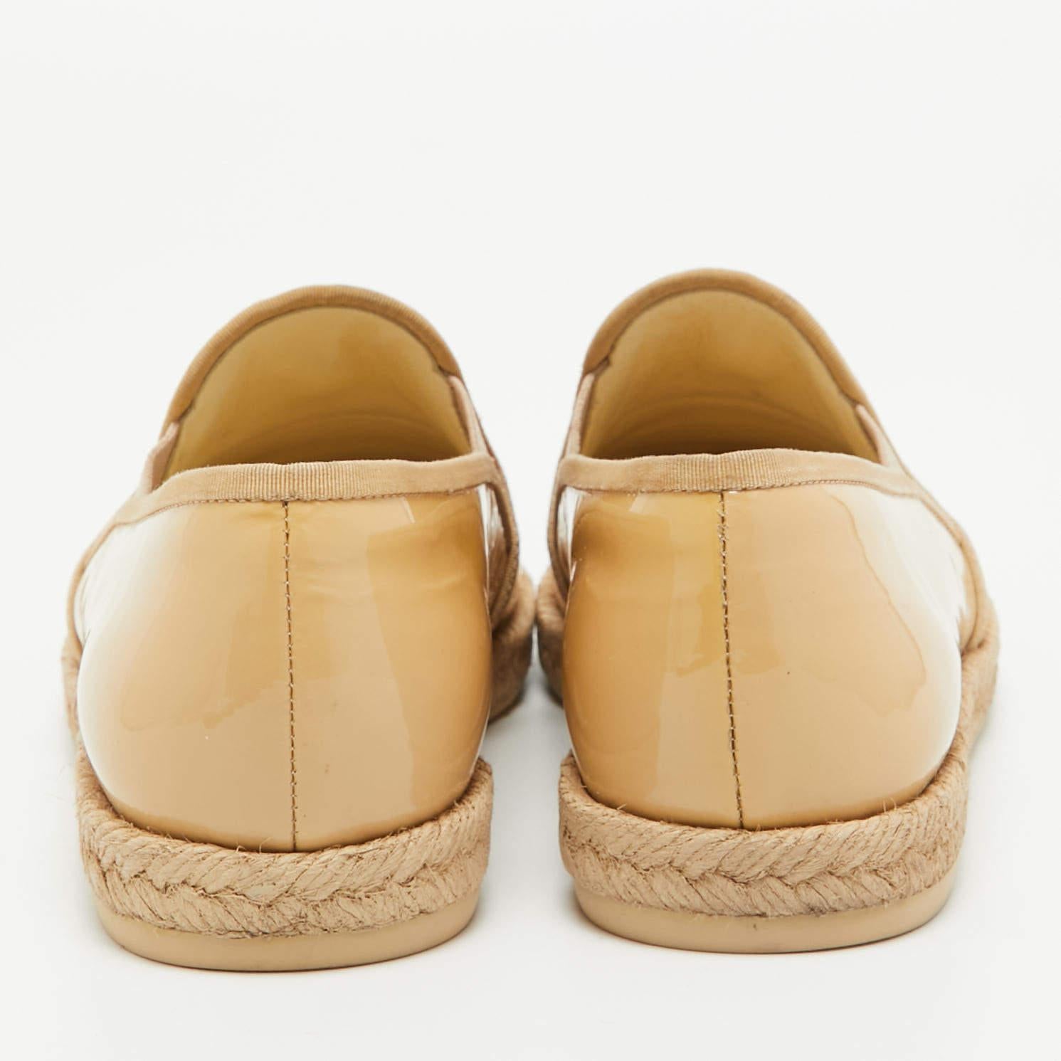 Chanel Beige Patent Leather CC Espadrille Loafers Size 36.5 1