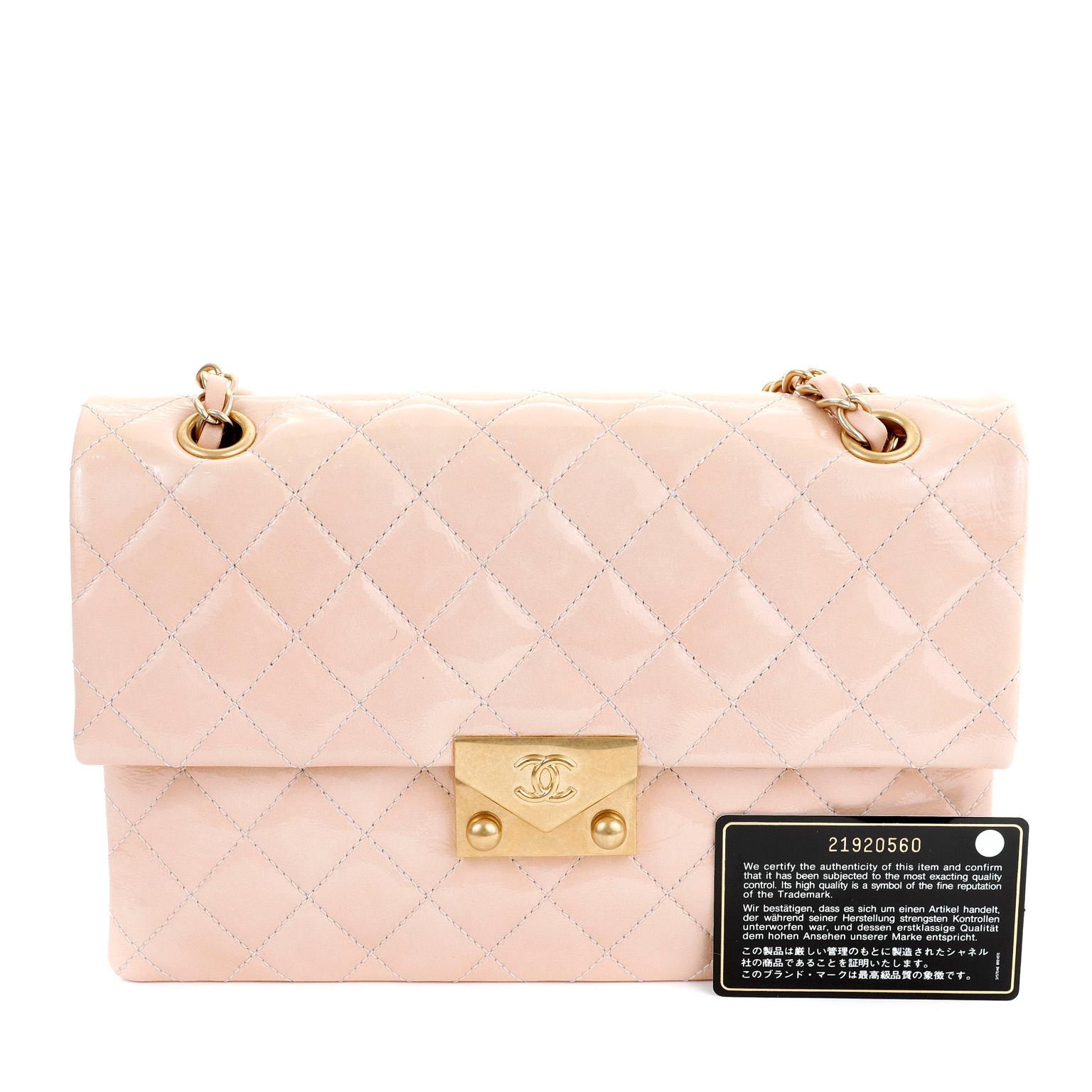 Chanel Beige Patent Leather Envelope Flap Bag  6