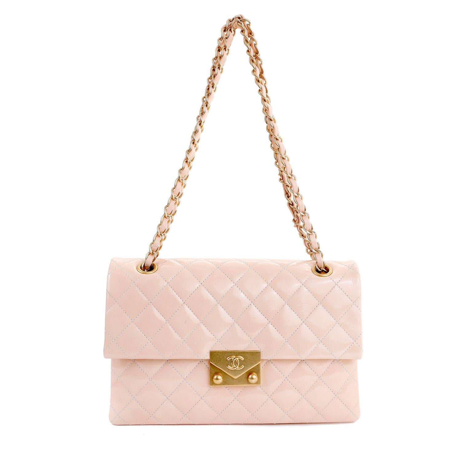 Women's Chanel Beige Patent Leather Envelope Flap Bag 