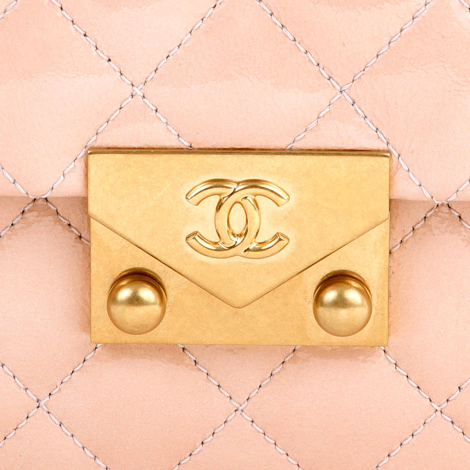 Chanel Beige Patent Leather Envelope Flap Bag  1