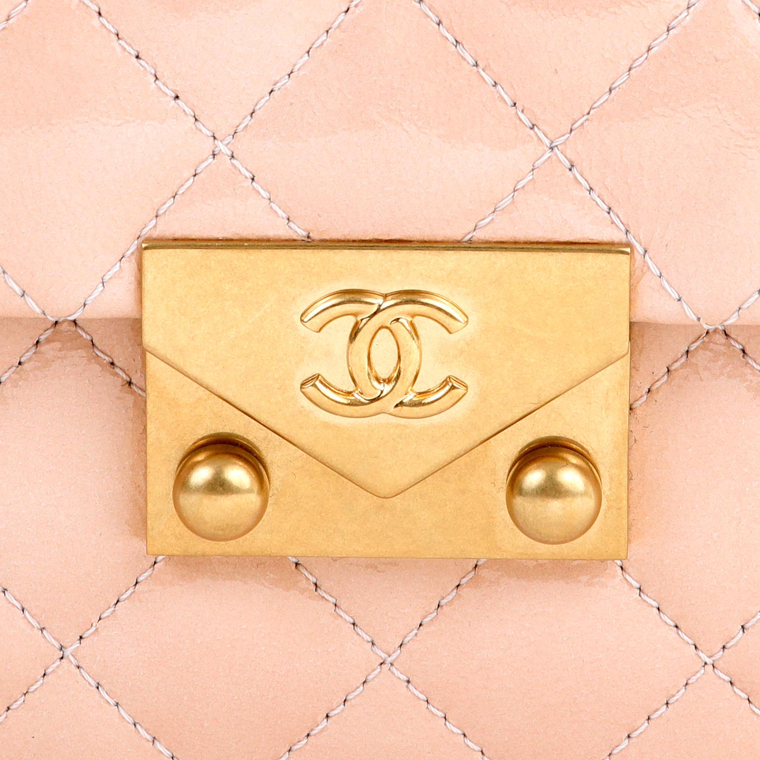 Chanel Beige Patent Leather Envelope Flap Bag 1