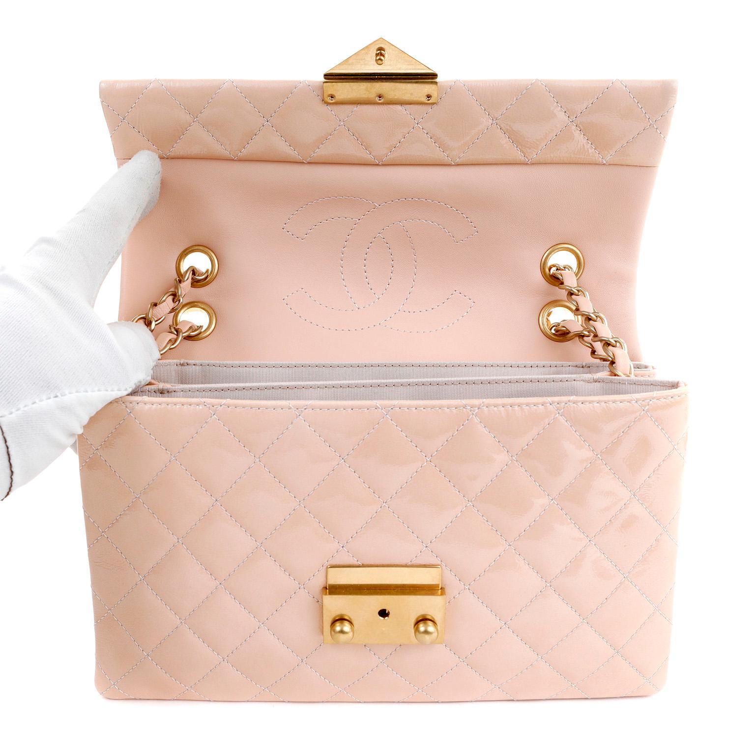 Chanel Beige Patent Leather Envelope Flap Bag 2