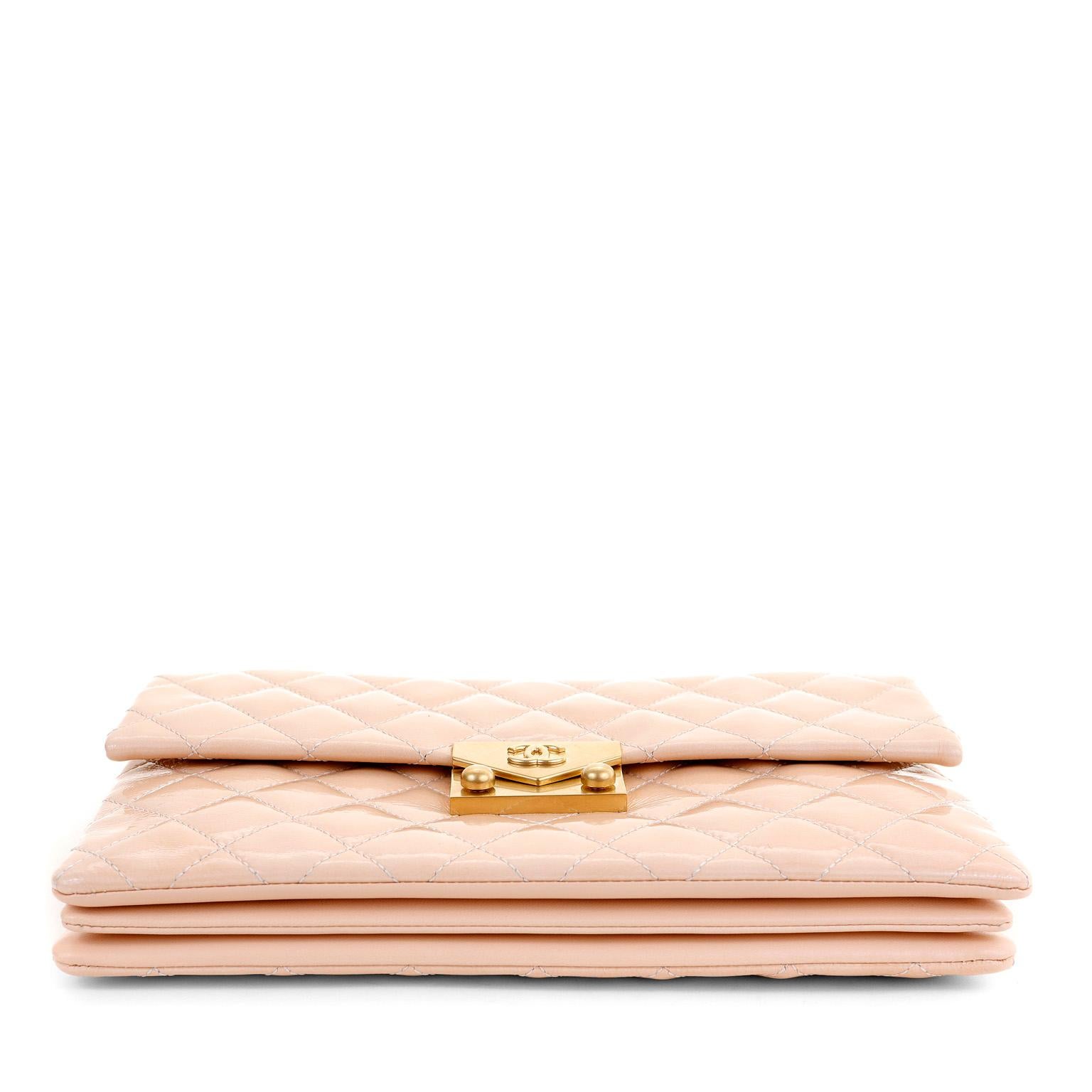 Chanel Beige Patent Leather Envelope Flap Bag  3