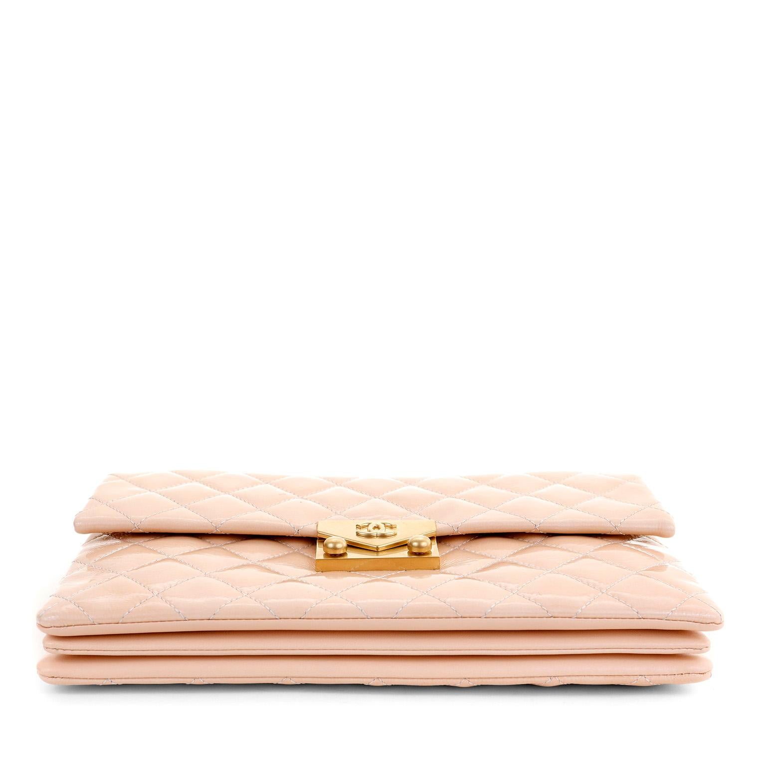 Chanel Beige Patent Leather Envelope Flap Bag 3