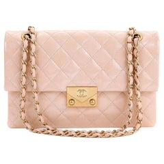Chanel Beige Patent Leather Envelope Flap Bag 
