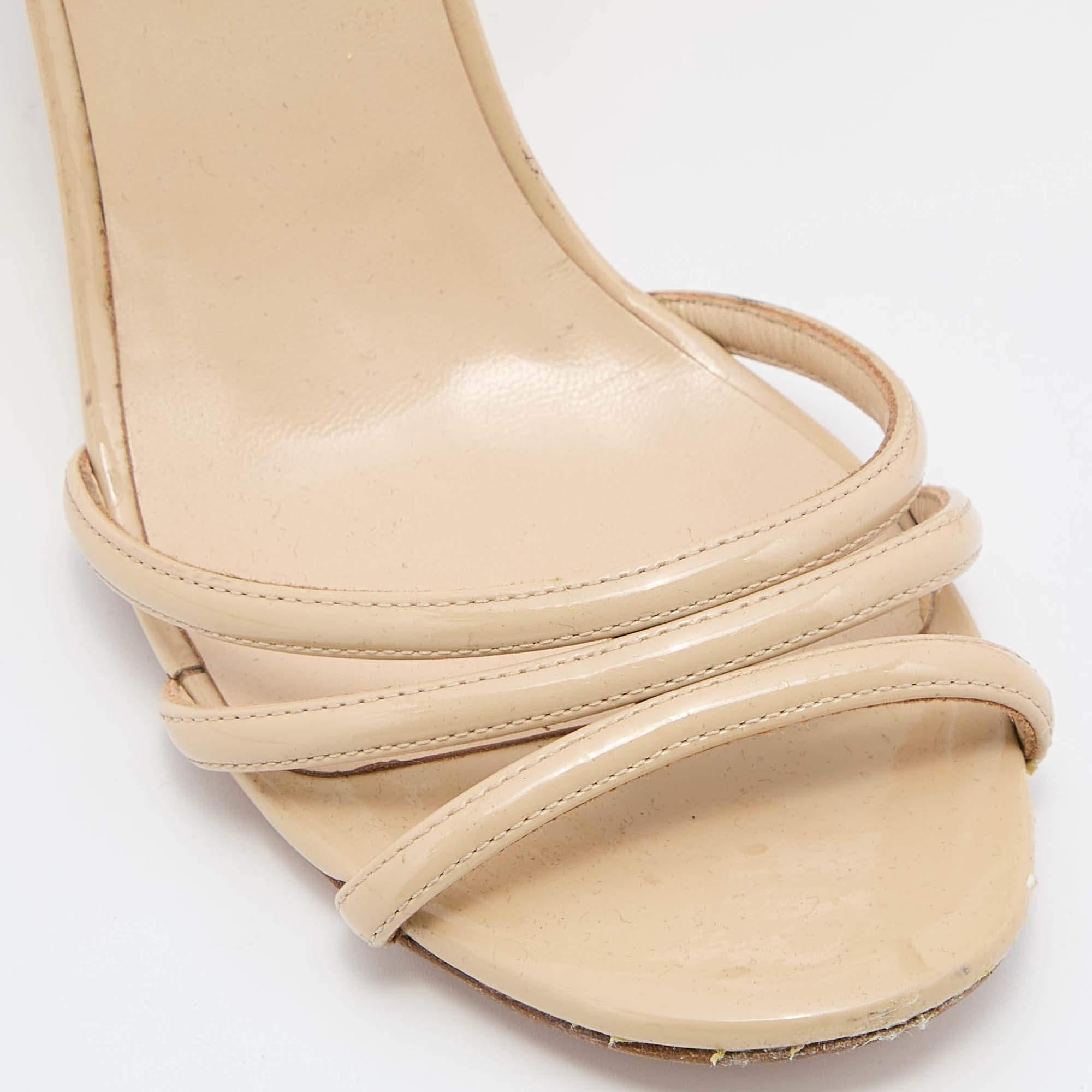 Chanel Beige Patent Leather Wedge Open Toe Sandals Size 38.5 1