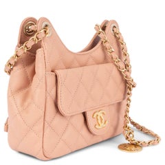 CHANEL beige peach Caviar leather SMALL WAVY HOBO Shoulder Bag NM375