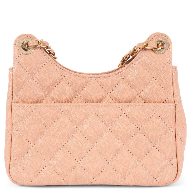 CHANEL beige peach Caviar leather SMALL WAVY HOBO Shoulder Bag NM375 For  Sale at 1stDibs