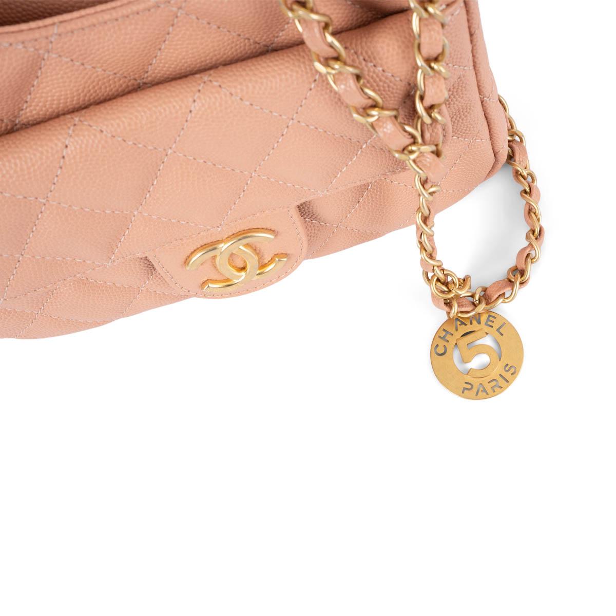 CHANEL beige peach Caviar leather SMALL WAVY HOBO Shoulder Bag NM375 For Sale 4