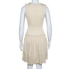 Chanel Beige Perforated Knit Drop Waist Fit & Flare Dress S