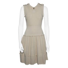 Chanel Beige Perforated Knit Drop Waist Fit & Flare Dress S