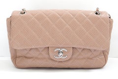 Chanel Beige Perforated Leather Classique Flap Bag