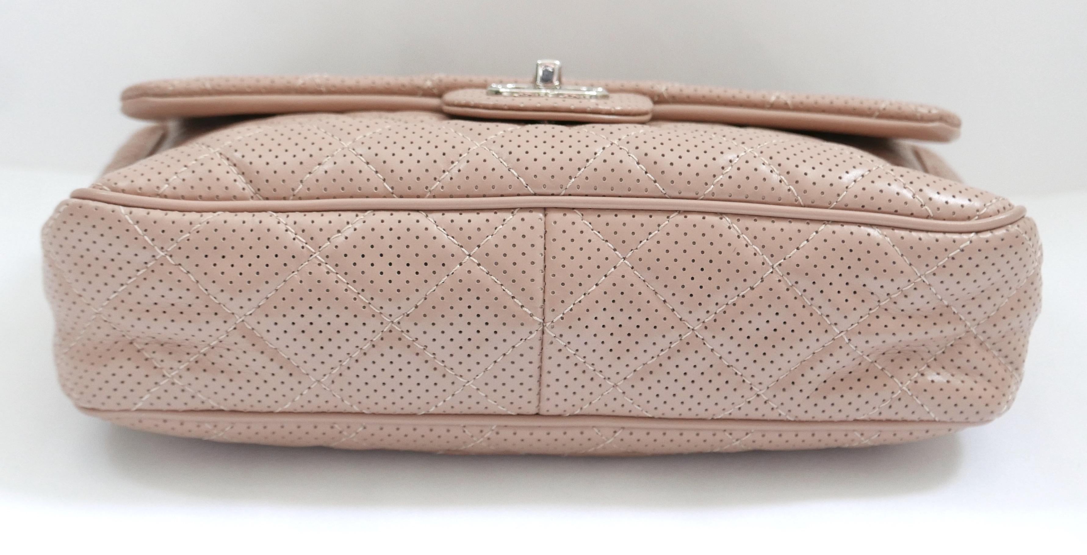 Chanel Beige Perforated Leather Classique Flap Bag In New Condition For Sale In London, GB