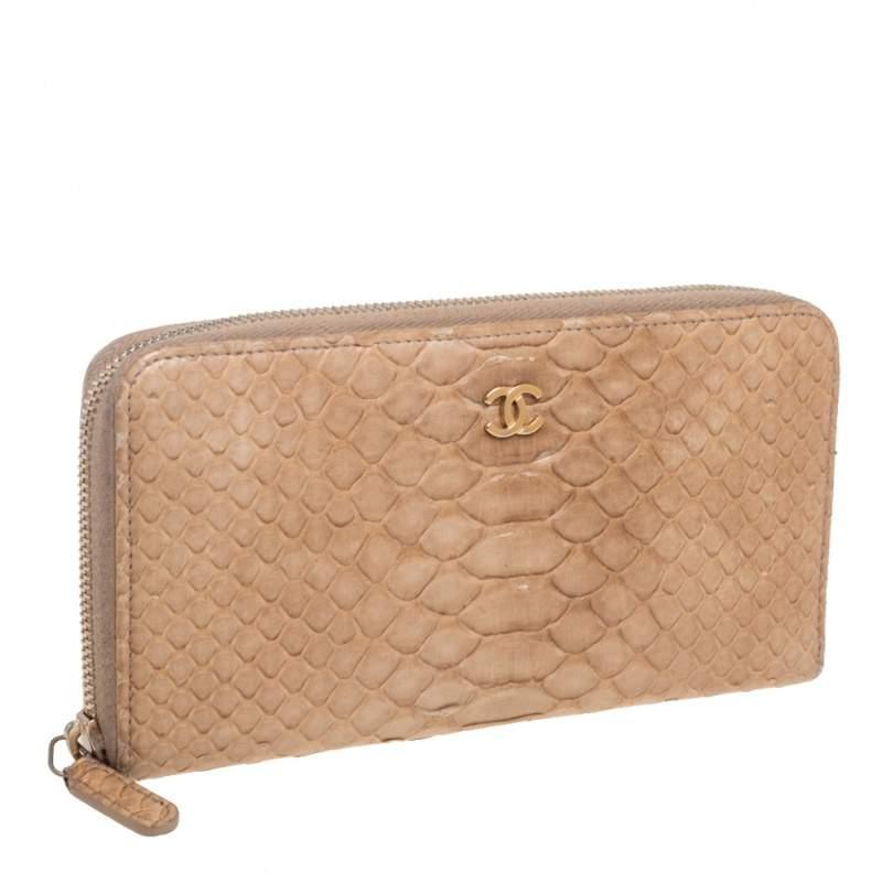 Women's Chanel Beige Python Zip Around Wallet