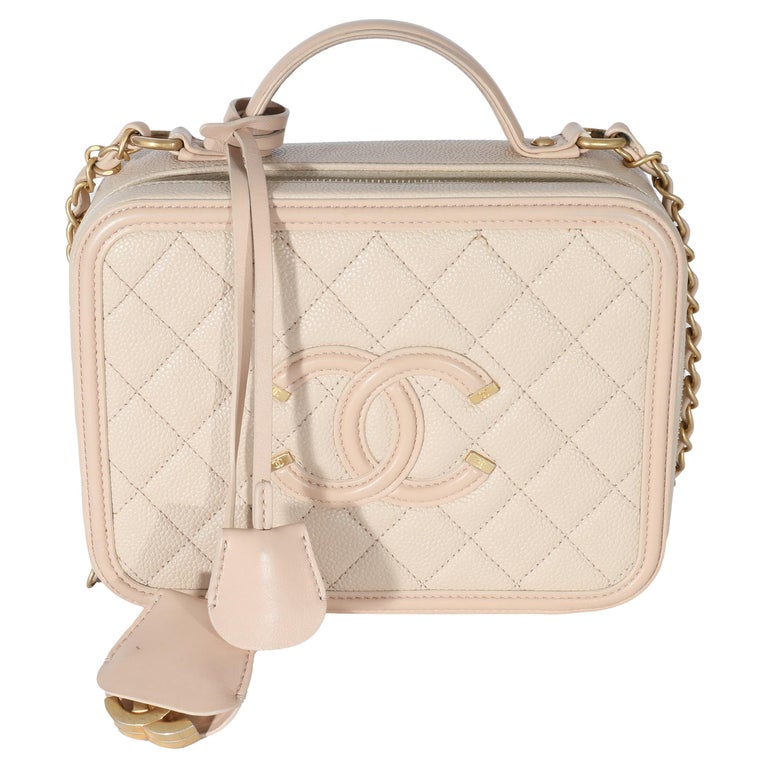 Chanel Beige Quilred Caviar Medium Filigree Vanity Case For Sale at 1stDibs
