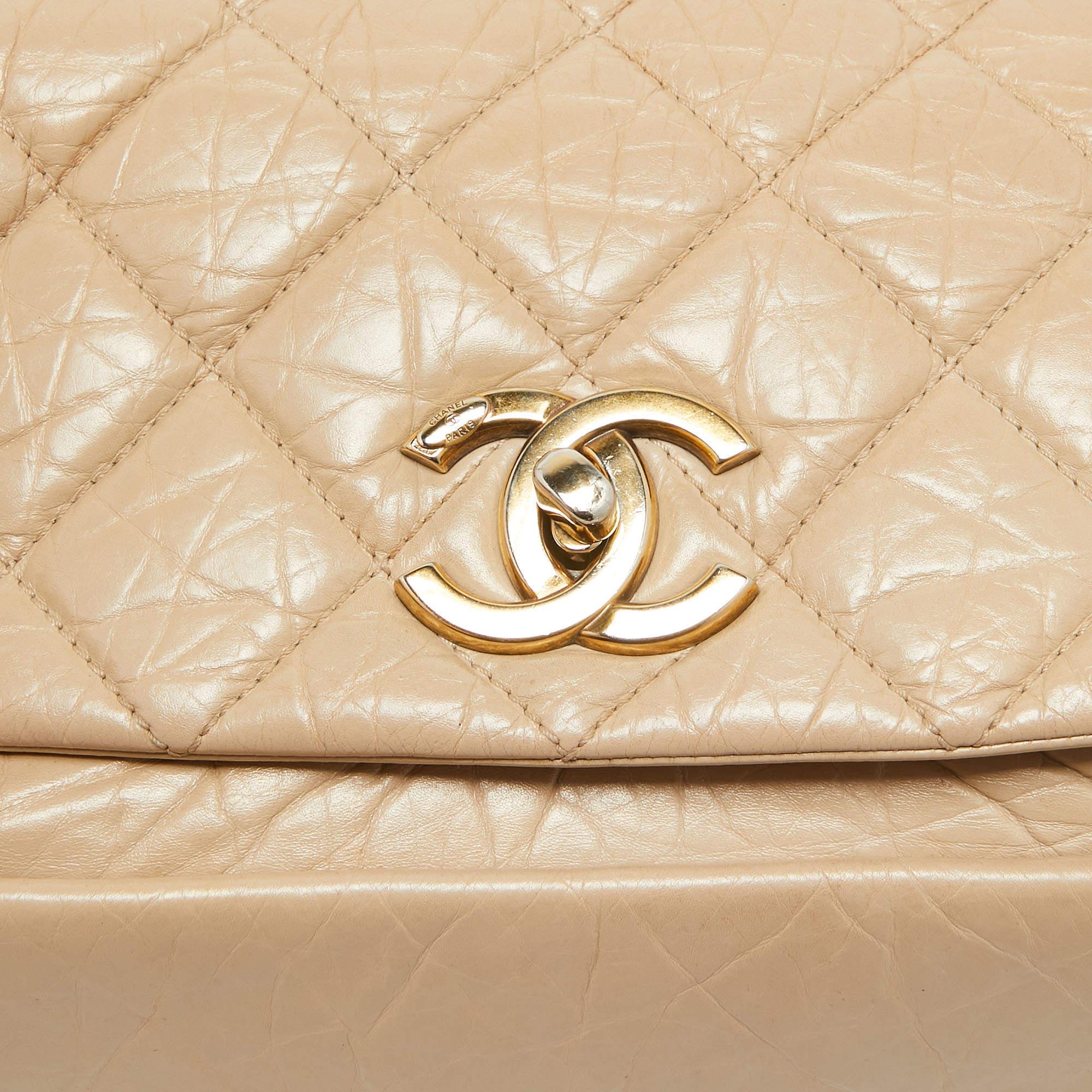 Chanel Beige Quilted Aged Leather Pondicherry Flap Bag For Sale 7