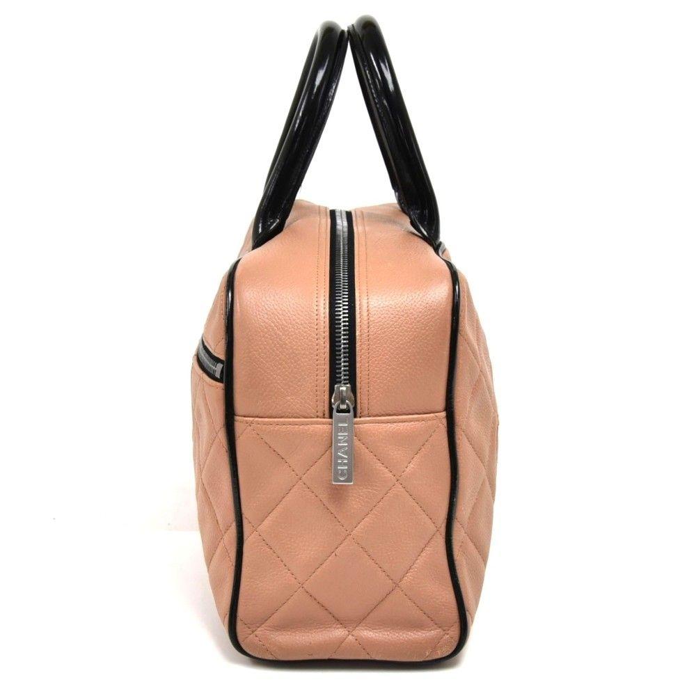 Women's Chanel Beige Quilted Calfskin Boston Travel Bag