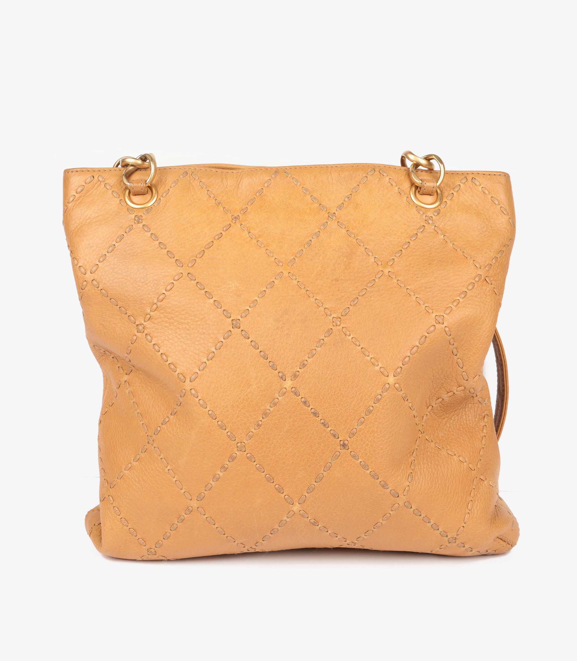 Women's Chanel Beige Quilted Calfskin Leather Wild Stitch Timeless Shoulder Bag