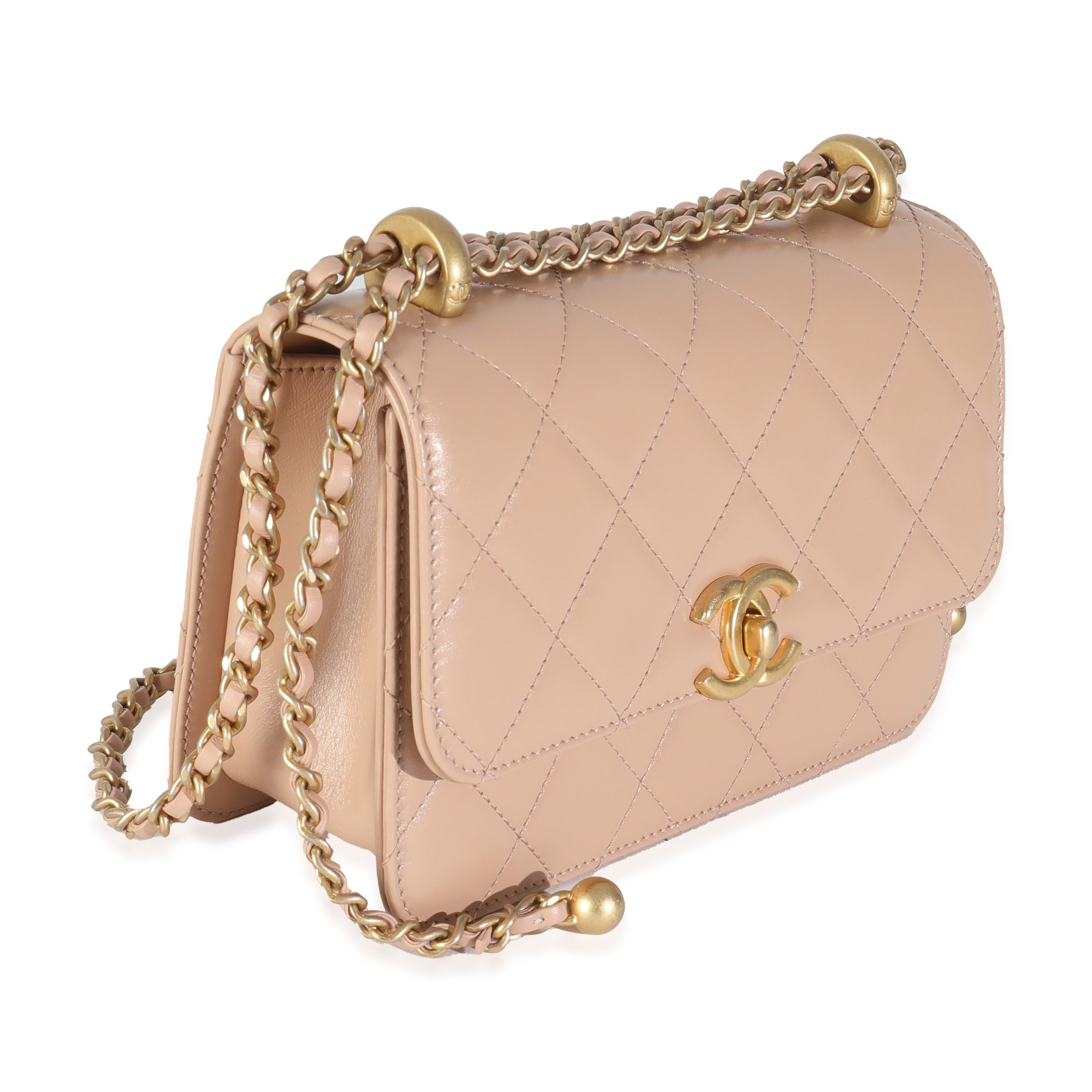 Chanel Beige Quilted Calfskin Mini Perfect Fit Flap Bag In Excellent Condition In New York, NY