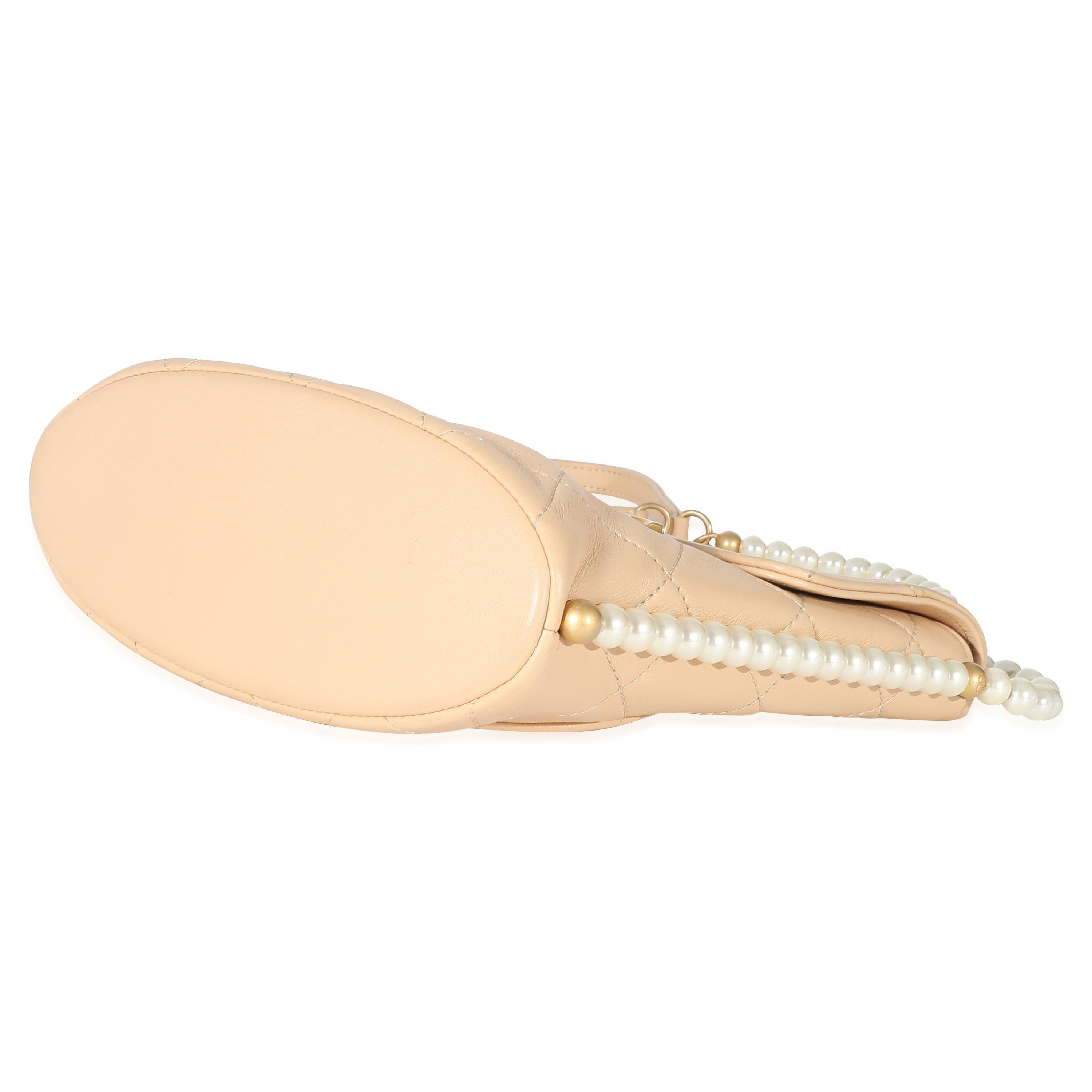 Women's or Men's Chanel Beige Quilted Calfskin Small Pearl Chain Hobo For Sale