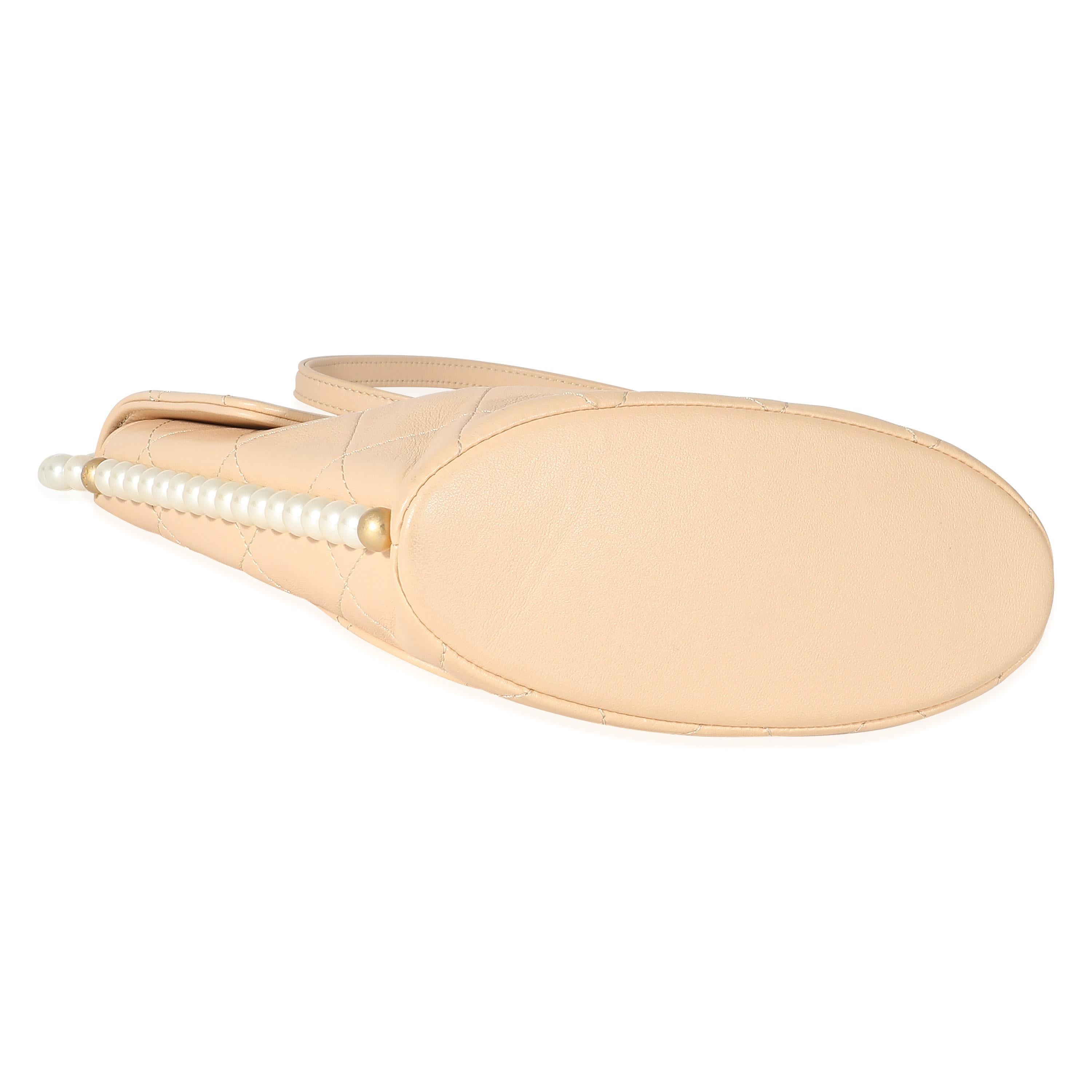 Chanel Beige Quilted Calfskin Small Pearl Chain Hobo For Sale 1