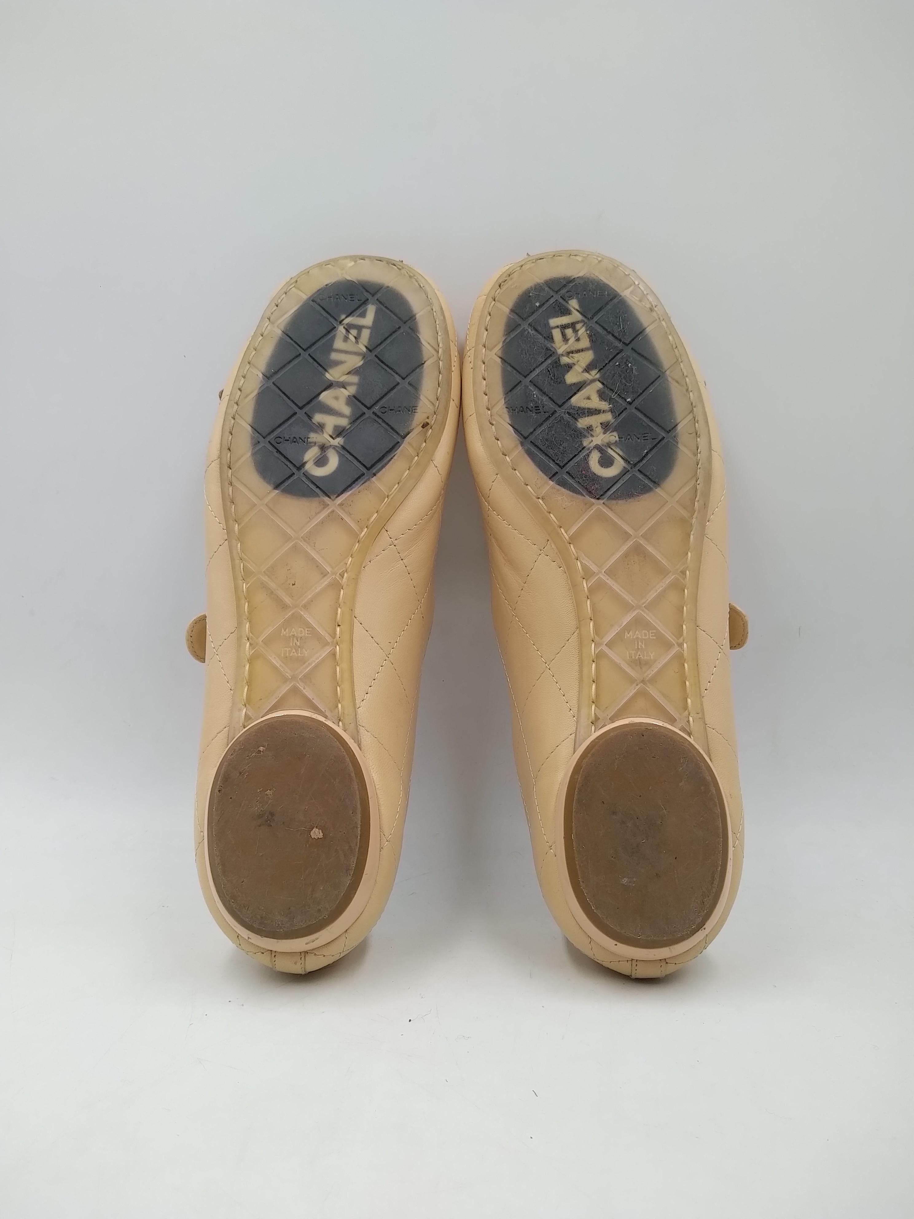 Women's or Men's Chanel Beige Quilted Cambon Leather CC Mary-Jane Flats, Size EU 38/ 7.5