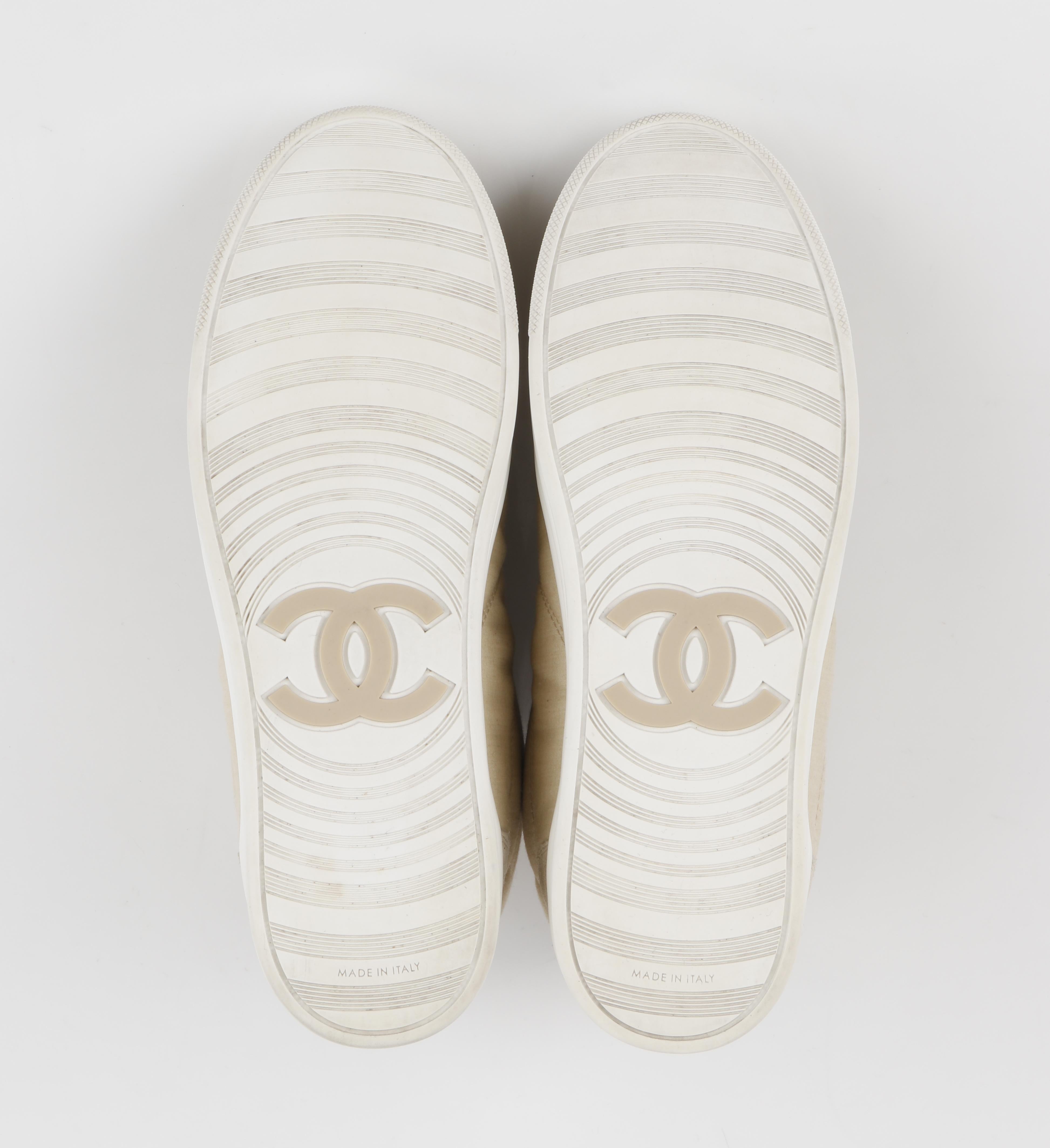 CHANEL Beige Quilted Canvas Lace Up High Top Sneakers 3