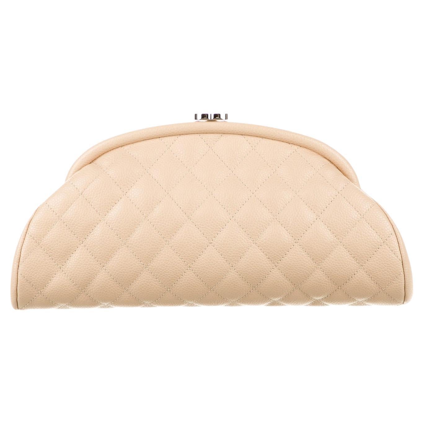 Chanel Beige Quilted Caviar CC Diamond Clutch
