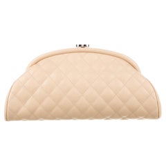 Chanel Beige Quilted Caviar CC Diamond Clutch