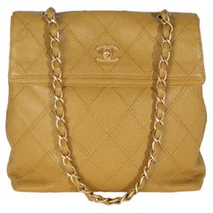 Chanel Beige Quilted Caviar Chain Flap Shoulder Bag