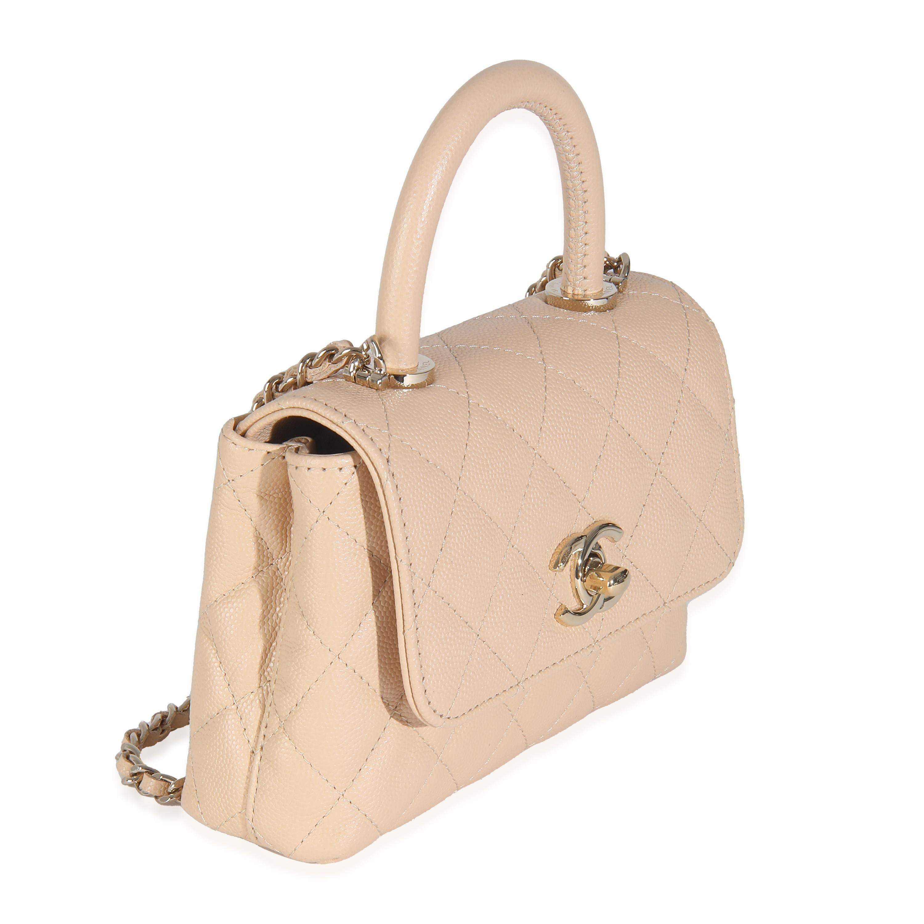 Chanel Beige Quilted Caviar Extra Mini Coco Top Handle Bag In Excellent Condition For Sale In New York, NY