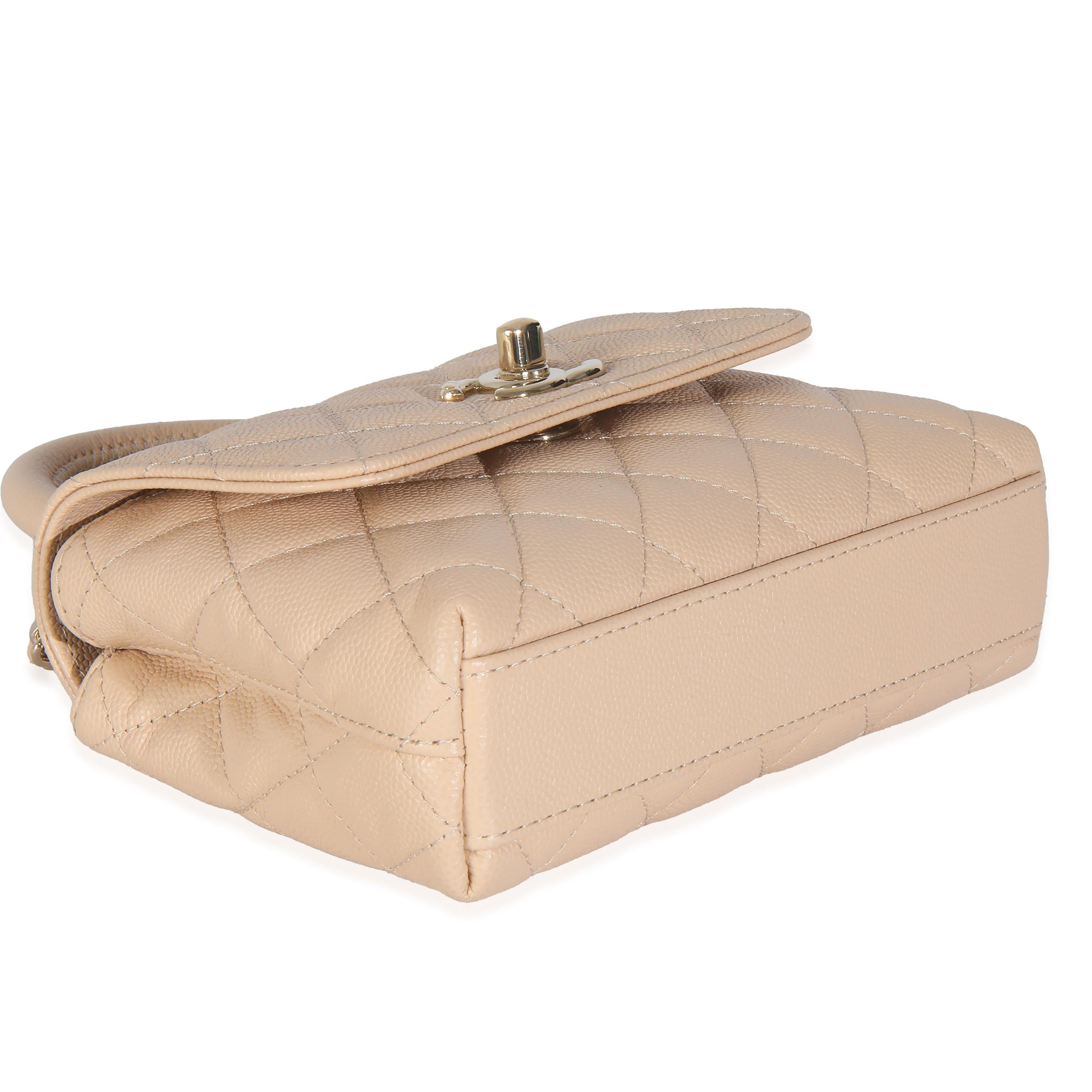 Chanel Beige Quilted Caviar Extra Mini Coco Top Handle Bag For Sale 3