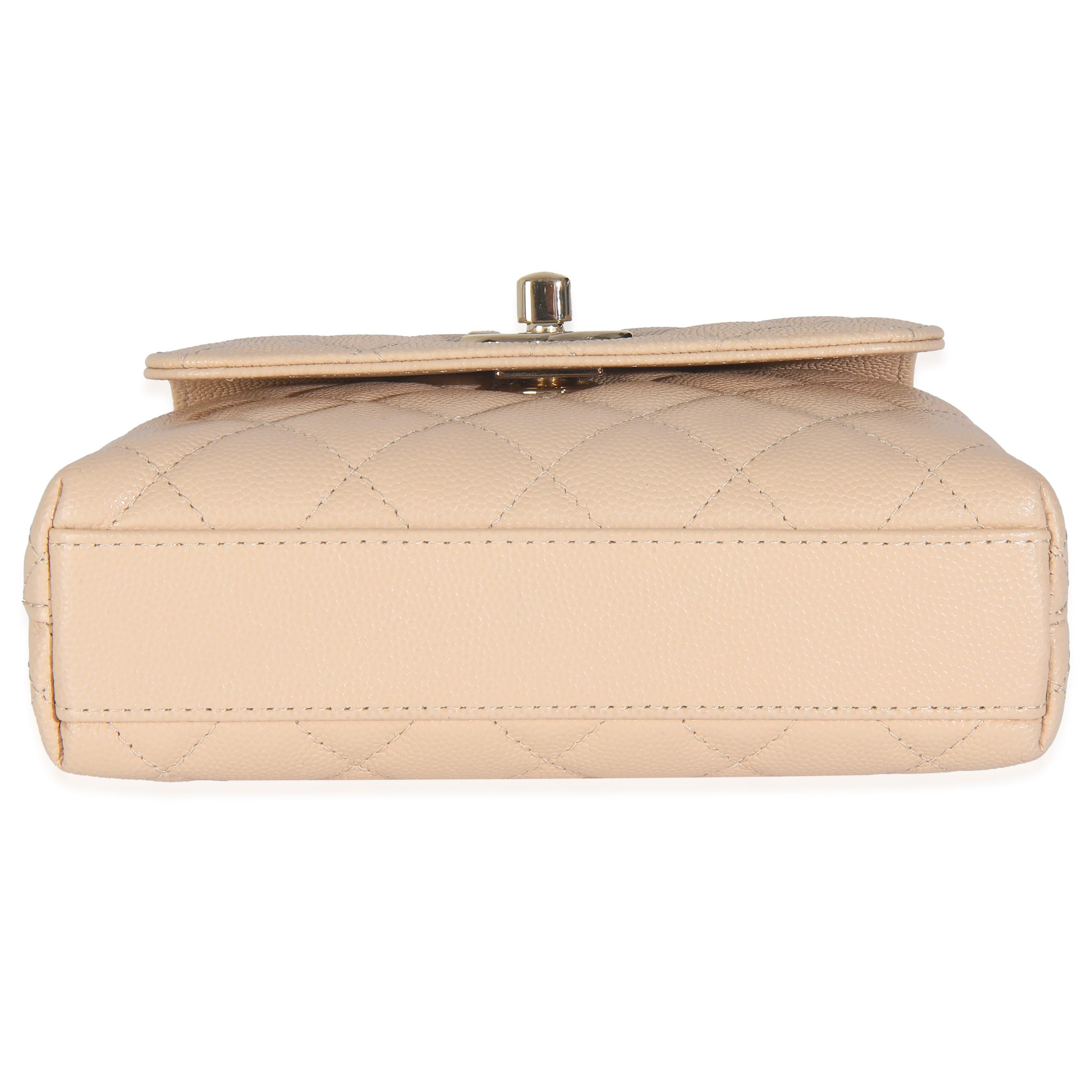 Chanel Beige Quilted Caviar Extra Mini Coco Top Handle Bag For Sale 4