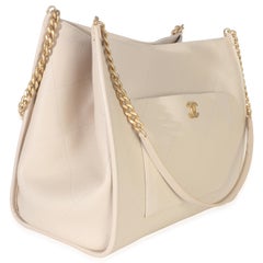 Chanel Beige Quilted Caviar Front Pocket CC Large Tote