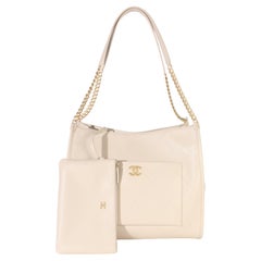 Chanel Beige Quilted Caviar Front Pocket CC Large Tote