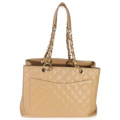 Chanel Beige Quilted Caviar Grand Shopper Tote