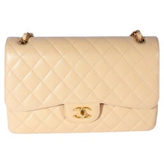 Used Chanel Beige Quilted Caviar Jumbo Classic Double Flap Bag