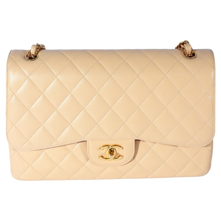 CHANEL Caviar Quilted Medium Double Flap Beige 1232150