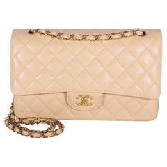 Chanel Beige Quilted Caviar Jumbo Double Flap Bag