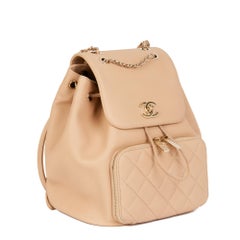 CHANEL Beige Quilted Caviar Leather Business Affinity Backpack