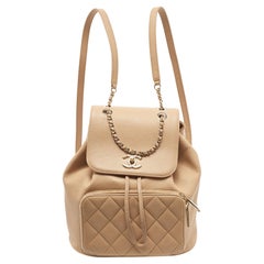 Chanel Beige Quilted Caviar Leather Business Affinity Backpack