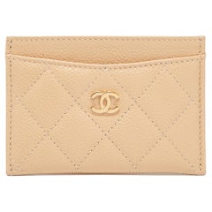 Chanel Beige Quilted Caviar Leather CC Logo Card Holder
