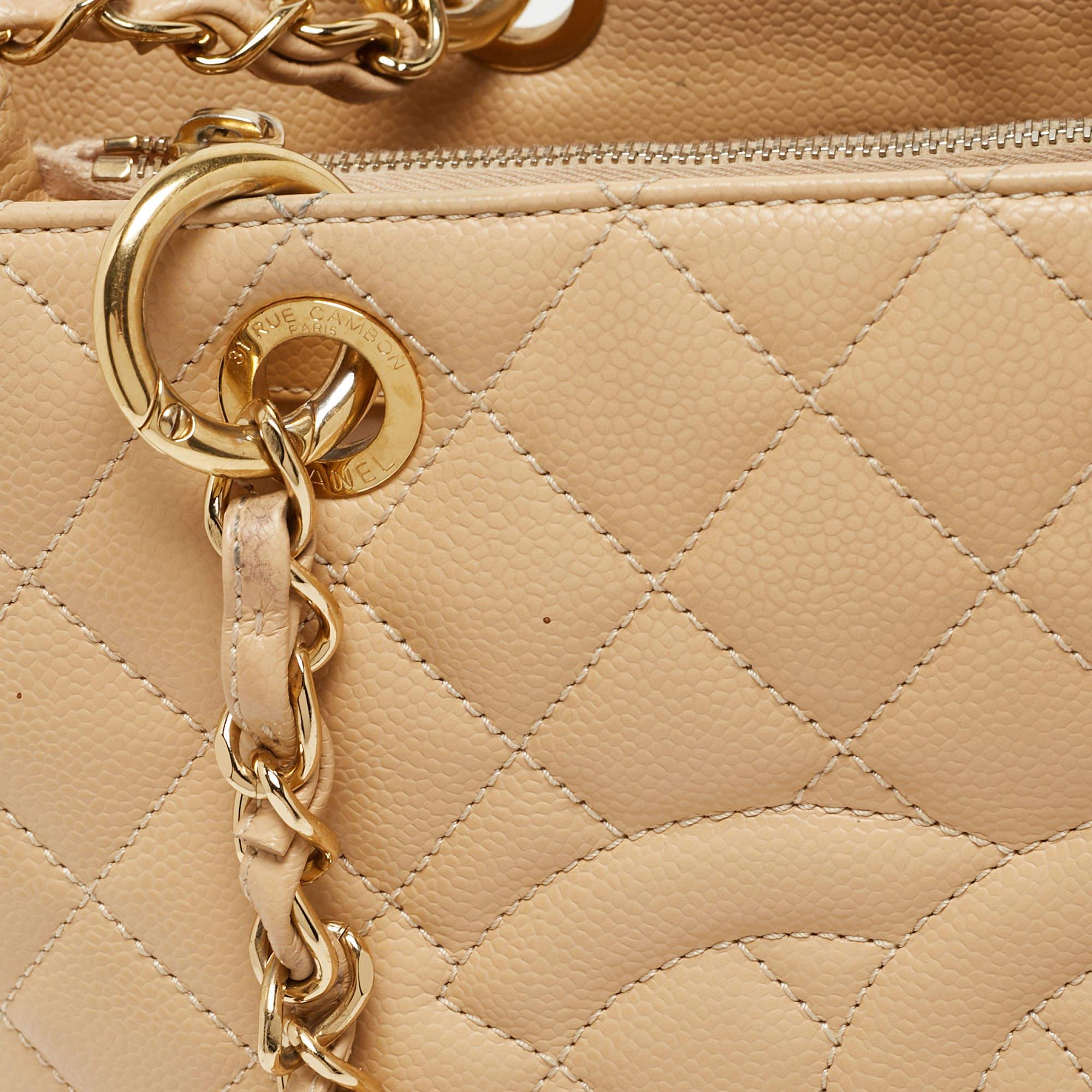 Chanel Beige Quilted Caviar Leather Grand Shopper Tote For Sale 6