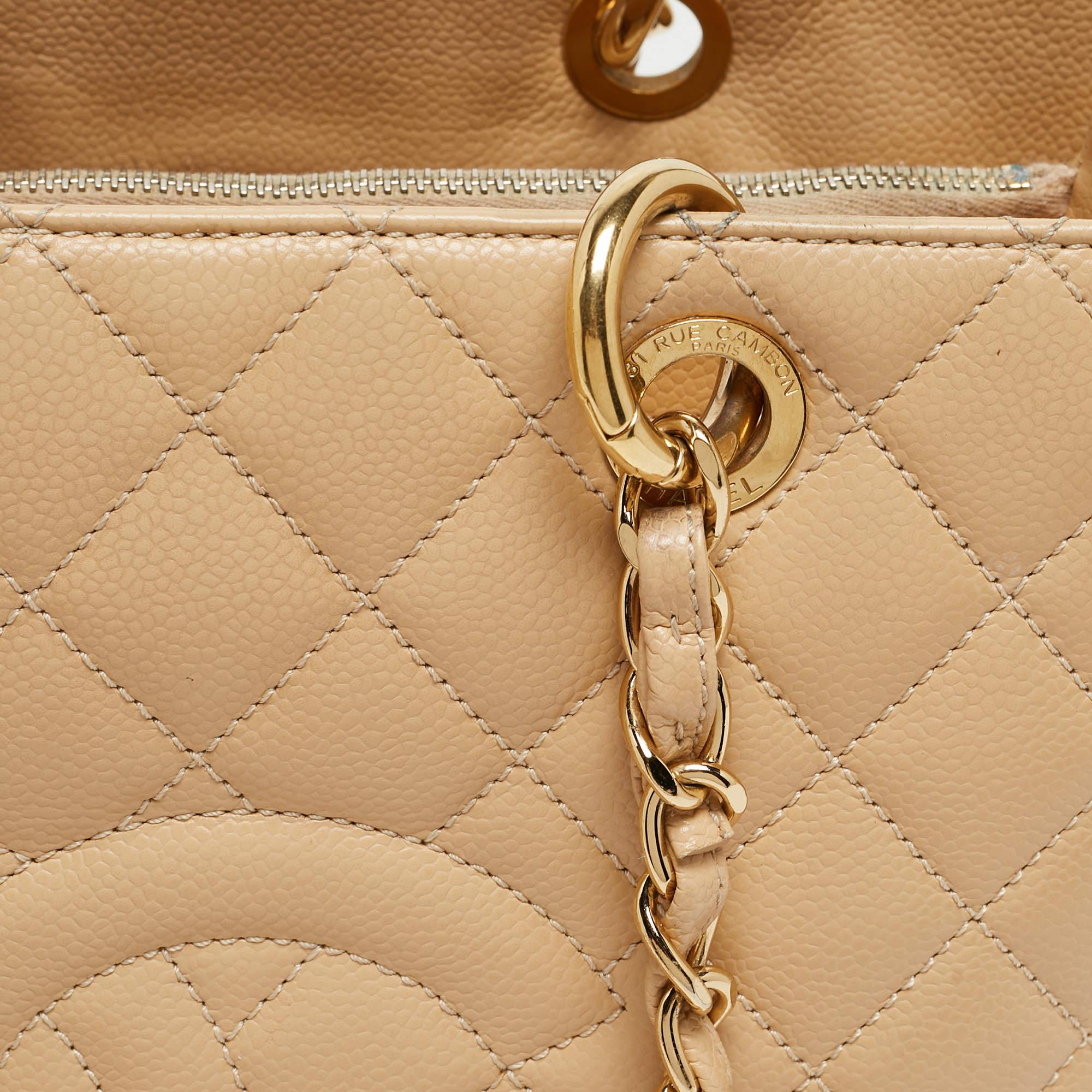 Chanel Beige Quilted Caviar Leather Grand Shopper Tote For Sale 7