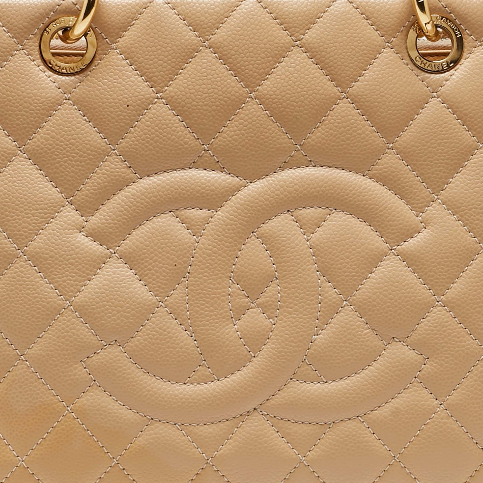 Chanel Beige Quilted Caviar Leather Grand Shopper Tote For Sale 15