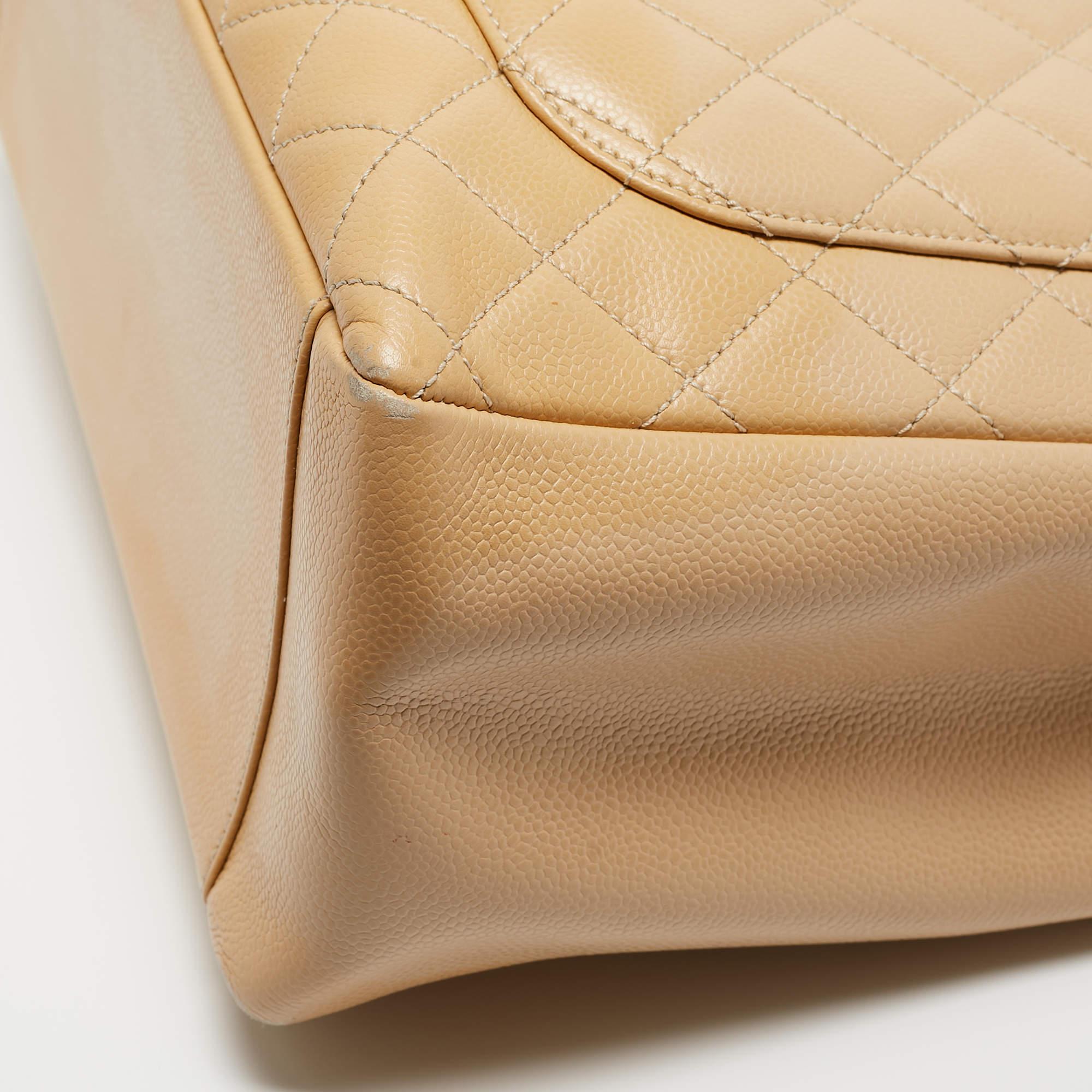 Chanel Beige Quilted Caviar Leather Grand Shopper Tote For Sale 16