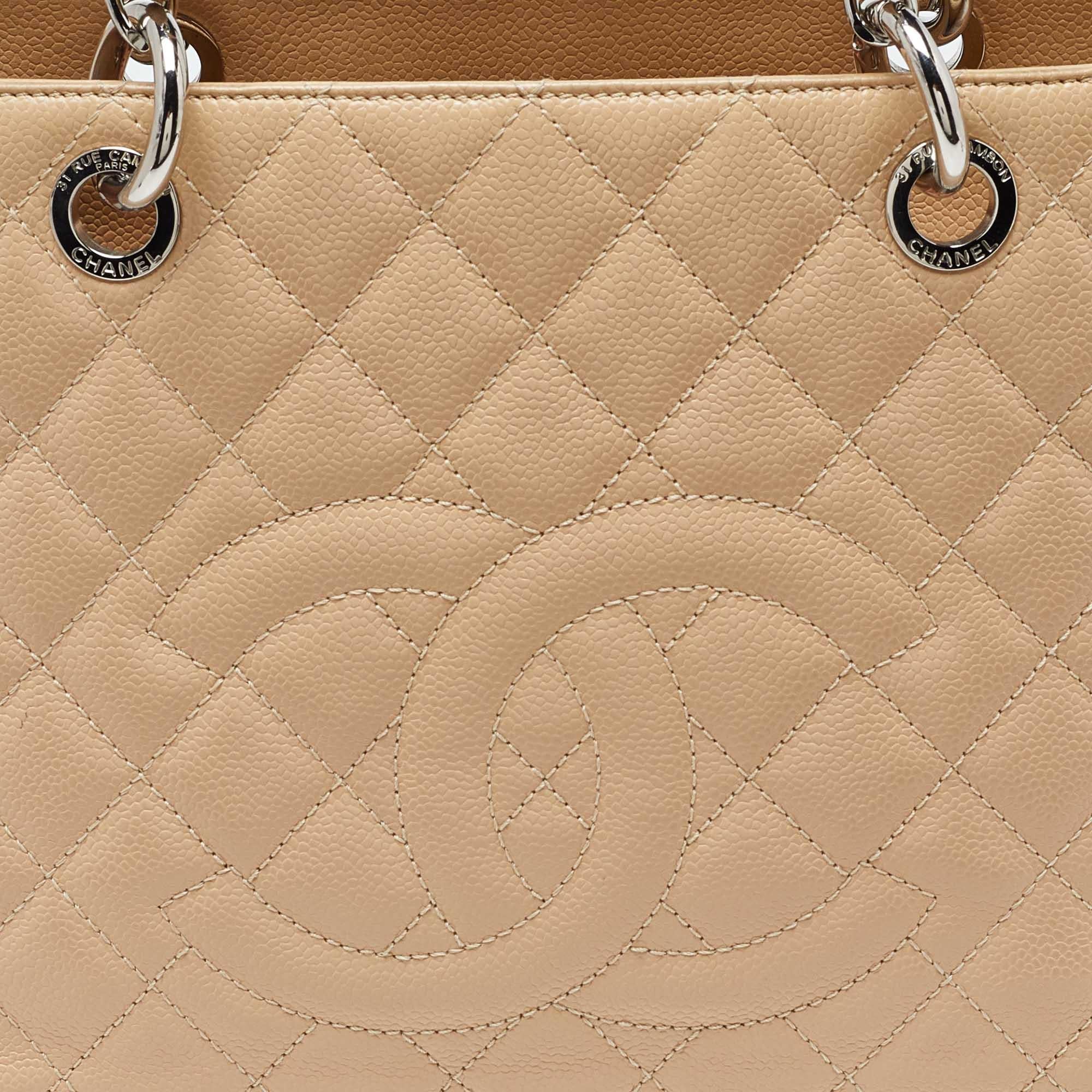 Women's Chanel Beige Quilted Caviar Leather Grand Shopper Tote