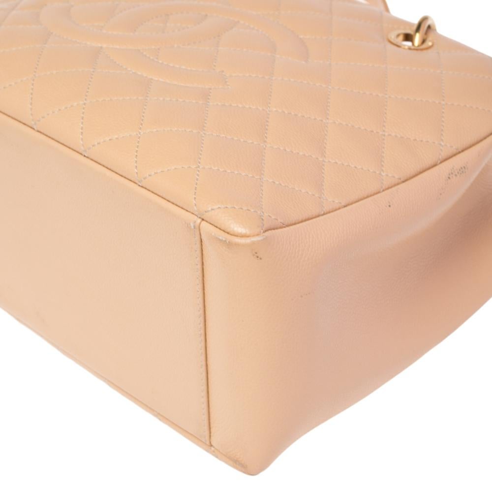 Chanel Beige Quilted Caviar Leather Grand Shopping Tote 6
