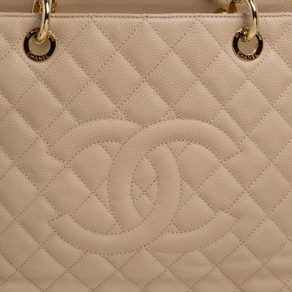 Chanel Beige Quilted Caviar Leather Grand Shopping Tote 10